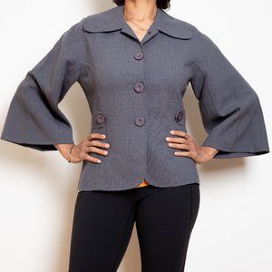 Leon Max Limited Edition Grey Button-front Three Quarter Sleeve Blazer, Size 4
